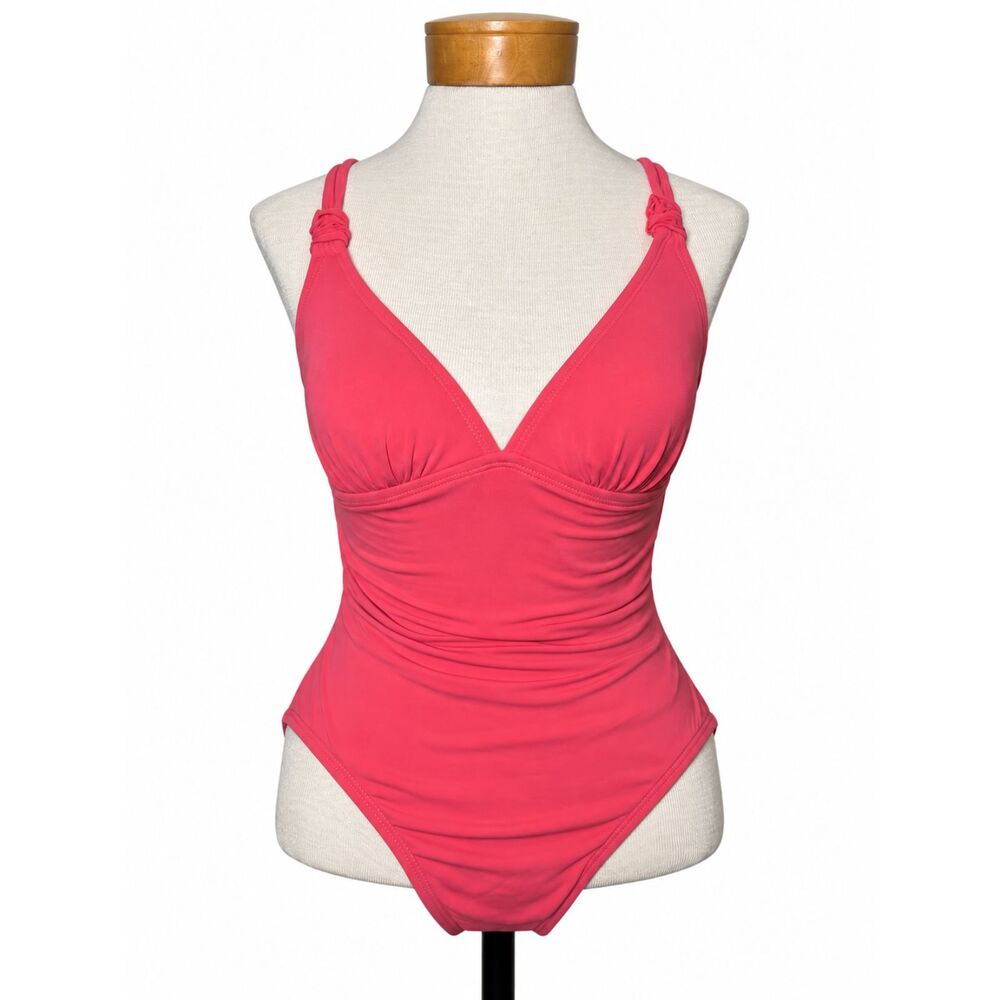 Anne Klein New York Coral Pink Cross Back One Piece Swimsuit Sz 8 NWOT
